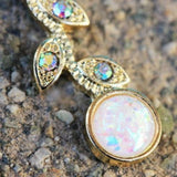 Gold Synthetic Opal Flower Vine Dangle Navel Ring by Fashion Hut Jewelry