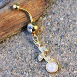 Gold Synthetic Opal Flower Vine Dangle Navel Ring by Fashion Hut Jewelry