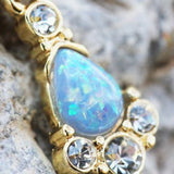 Gold Light Blue Tear Drop Synthetic Opal Dangle Navel Ring by Fashion Hut Jewelry