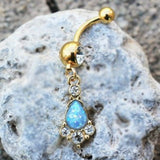 Gold Light Blue Tear Drop Synthetic Opal Dangle Navel Ring by Fashion Hut Jewelry