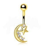 Gold Crescent Moon & Shinning Star Navel Ring by Fashion Hut Jewelry