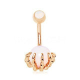 Rose Gold Plated Skeleton Hand Holding Crystal Ball Navel Ring by Fashion Hut Jewelry