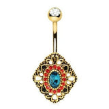Gold Ornate Rhombus Shape Navel Ring by Fashion Hut Jewelry