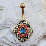 Gold Ornate Rhombus Shape Navel Ring by Fashion Hut Jewelry