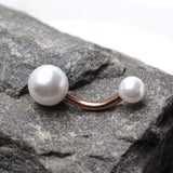 Rose Gold Plated Navel Ring with White Faux Pearls by Fashion Hut Jewelry