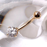 14Kt Gold Navel Ring with Prong Set Round CZ by Fashion Hut Jewelry