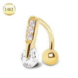 14Kt Yellow Gold Navel Ring with Top Down Multi Round Gems by Fashion Hut Jewelry