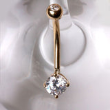 14Kt Yellow Gold 1/2" Navel Ring with Clear Round Prong Set CZ by Fashion Hut Jewelry