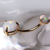 14Kt. Yellow Gold Navel Ring with Prong Set White Synthetic Opal by Fashion Hut Jewelry