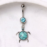 316L Stainless Steel Turquoise Turtle Dangle Navel Ring by Fashion Hut Jewelry