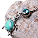 316L Stainless Steel Turquoise Turtle Dangle Navel Ring by Fashion Hut Jewelry