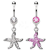 316L Surgical Steel Navel Ring with Starfish Dangle by Fashion Hut Jewelry