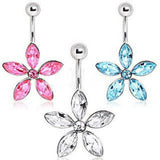 316L Surgical Steel Navel Ring with Star Shaped Flower by Fashion Hut Jewelry