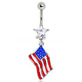 316L Surgical Steel USA Flag Navel Ring by Fashion Hut Jewelry