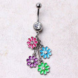 Navel Ring with Multi Color Daisy Dangle by Fashion Hut Jewelry