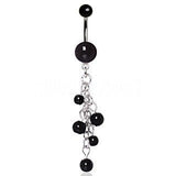 316L Surgical Steel Black Acrylic Navel Ring with Beaded Chain Cascade by Fashion Hut Jewelry