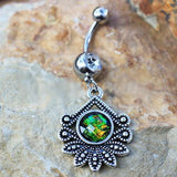 316L Stainless Steel Tropical Flower Dangle Navel Ring by Fashion Hut Jewelry