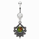 316L Stainless Steel Tropical Flower Dangle Navel Ring by Fashion Hut Jewelry