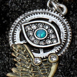 Gemmed Steampunk All Seeing Eye Navel Ring w/ Mechanical Wing Dangle Belly Ring by Fashion Hut Jewelry