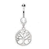 316L Stainless Steel Tree of Life Dangle Navel Ring by Fashion Hut Jewelry