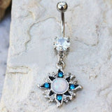 316L Stainless Steel White Opal Sunburst Navel Ring by Fashion Hut Jewelry