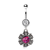 316L Stainless Steel Victorian Style Pendant Dangle Navel Ring by Fashion Hut Jewelry
