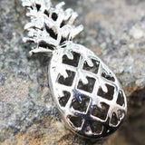 316L Stainless Steel Prong Set CZ Navel Ring with Pineapple Dangle by Fashion Hut Jewelry