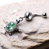 316L Stainless Steel Dazzling Green Turtle Dangle Navel Ring by Fashion Hut Jewelry