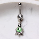 316L Stainless Steel Dazzling Green Turtle Dangle Navel Ring by Fashion Hut Jewelry