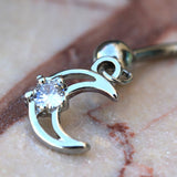 316L Stainless Steel Moon and Star Dangle Navel Ring by Fashion Hut Jewelry