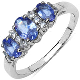1.07 Carat Genuine Tanzanite & White Topaz .925 Sterling Silver Ring