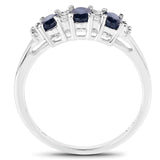1.49 Carat Genuine Blue Sapphire & White Topaz .925 Sterling Silver Ring