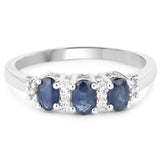 1.49 Carat Genuine Blue Sapphire & White Topaz .925 Sterling Silver Ring