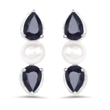 5.96 Carat Genuine Blue Sapphire & Pearl .925 Silver 3 Pc Jewelry Set (Ring Earring & Pendant Chain)