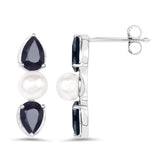 2.98 Carat Genuine Blue Sapphire and Pearl .925 Sterling Silver Earrings
