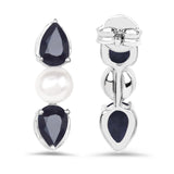 2.98 Carat Genuine Blue Sapphire and Pearl .925 Sterling Silver Earrings