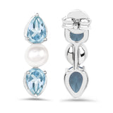 3.22 Carat Genuine Blue Topaz and Pearl .925 Sterling Silver Earrings