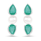 2.74 Carat Genuine Emerald and Pearl .925 Sterling Silver Earrings