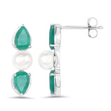 2.74 Carat Genuine Emerald and Pearl .925 Sterling Silver Earrings