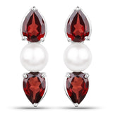 6.20 Carat Genuine Garnet & Pearl .925 Silver 3 Piece Jewelry Set (Ring Earring & Pendant w/ Chain)
