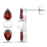 3.10 Carat Genuine Garnet and Pearl .925 Sterling Silver Earrings