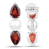 3.10 Carat Genuine Garnet and Pearl .925 Sterling Silver Earrings