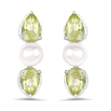 5.80 Carat Genuine Peridot & Pearl .925 Silver 3 Piece Jewelry Set (Ring Earring & Pendant w/ Chain)
