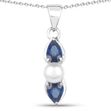 5.96 Carat Genuine Blue Sapphire & Pearl .925 Silver 3 Pc Jewelry Set (Ring Earring & Pendant Chain)