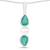 5.48 Carat Genuine Emerald & Pearl .925 Silver 3 Piece Jewelry Set (Ring Earring & Pendant w/ Chain)