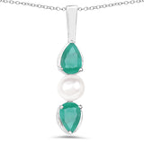 1.32 Carat Genuine Emerald and Pearl .925 Sterling Silver Pendant
