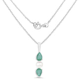 1.32 Carat Genuine Emerald and Pearl .925 Sterling Silver Pendant