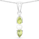 5.80 Carat Genuine Peridot & Pearl .925 Silver 3 Piece Jewelry Set (Ring Earring & Pendant w/ Chain)