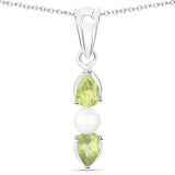 1.40 Carat Genuine Peridot and Pearl .925 Sterling Silver Pendant
