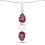 1.40 Carat Genuine Ruby and Pearl .925 Sterling Silver Pendant